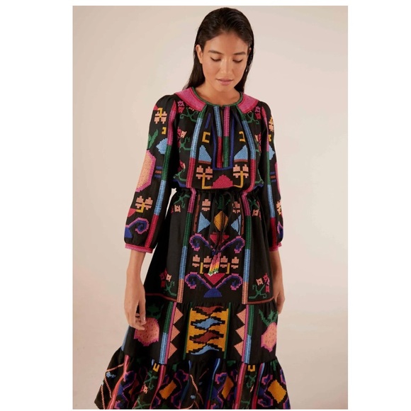 FARM Rio Black Cross Stich Midi dress Nwt // Anthropologie - Picture 4 of 9